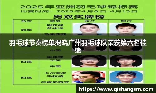 羽毛球节奏榜单揭晓广州羽毛球队荣获第六名佳绩